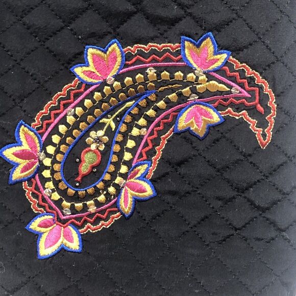 Maggy London Quilted Silk Jacket Women Size 16 Embroidered Paisley Blazer Shaket - Picture 3 of 7